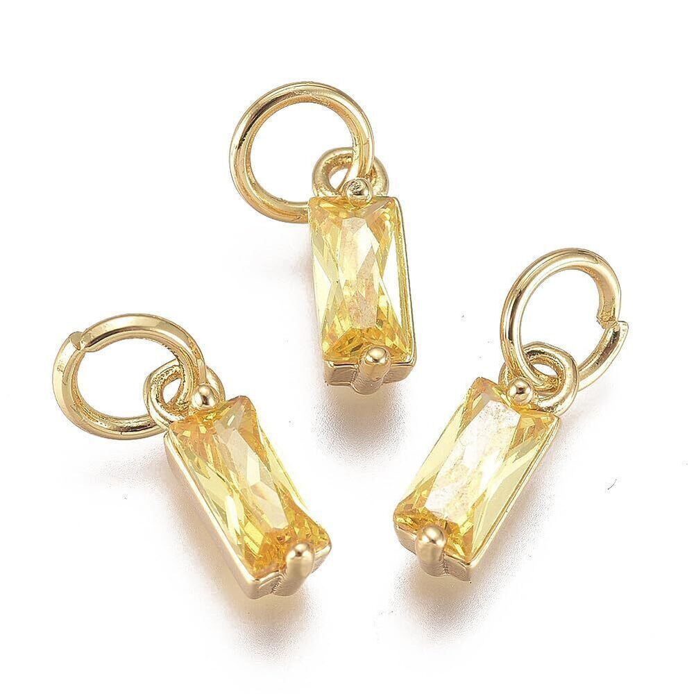 6656 Pandahall 20Pcs 18K Gold Plated Rectangle Charms Cubic Zirconia